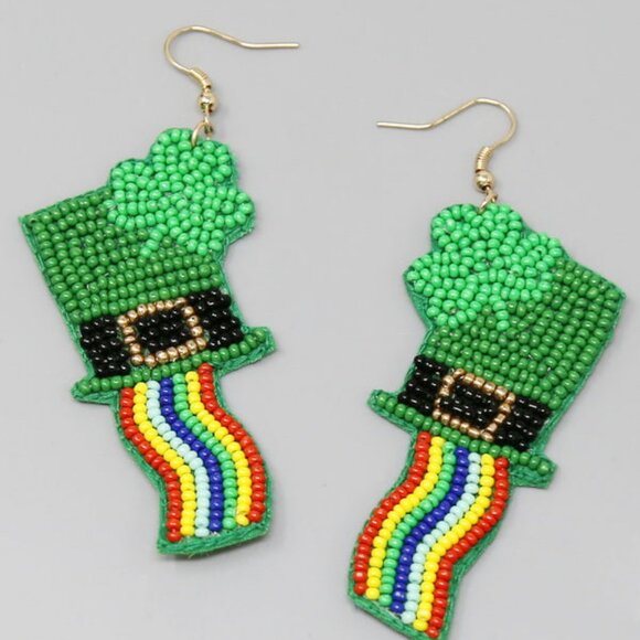 NEW SET OF 2 PAIRS St Patrick's Day Seed Beaded Holiday Celebration Earrings - Picture 3 of 3